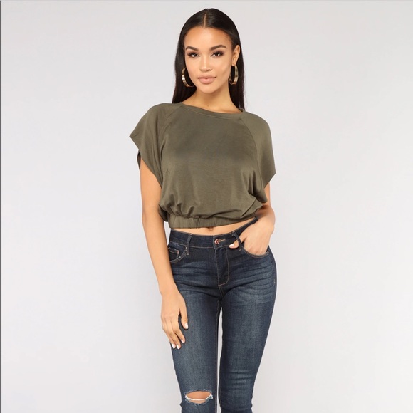 Excuse Me, I Have To Go Be Awesome Tops - Army Green Short Sleeve Crop Top
